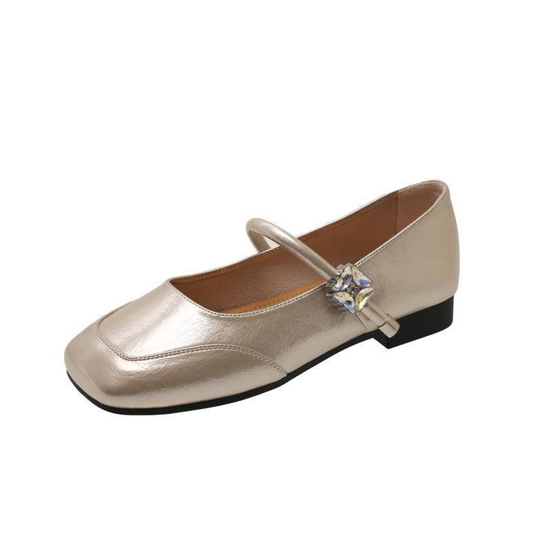 Shallow single shoes women's 2025 summer new versatile soft sole Doudou golden ballet Mary Jane small leather shoes