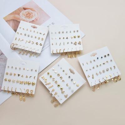 16 Pairs/Set Women's Stud Earrings  Pearl Earrings for Women Bohemian Fashion Jewelry  Geometric Crystal Heart Stud Earrings New