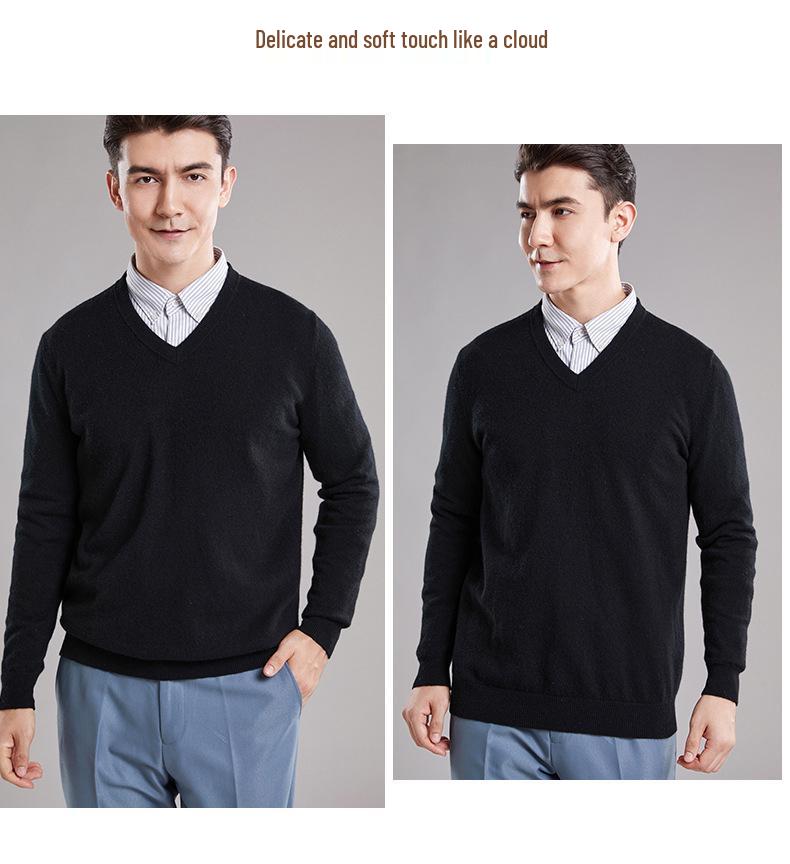 Men's 100% Pure Wool V-Neck Sweater, New Autumn/Winter Business Casual Soft Knit, Long-Sleeve Base Layer.