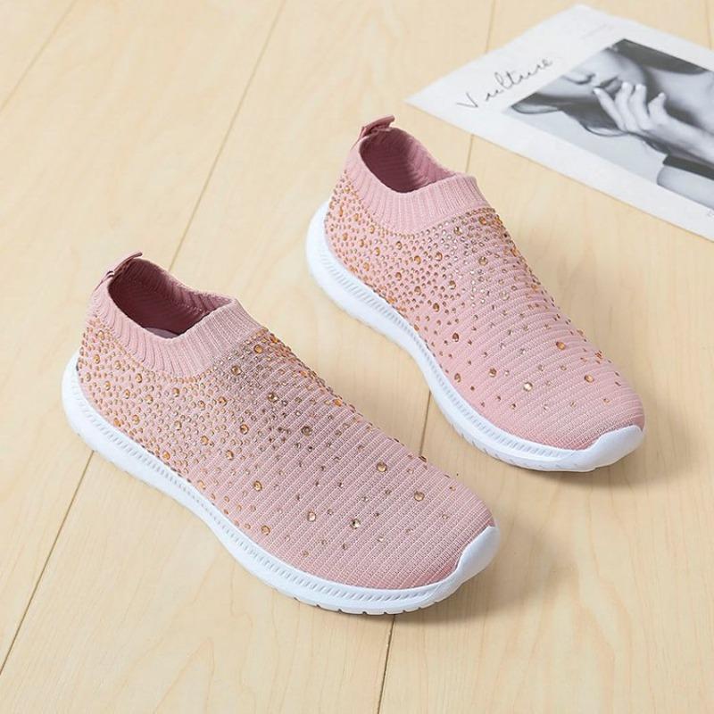 New Wish Large Size Rhinestone Flying Woven Sneakers Mesh Shoes Four-gas Season Sports and Leisure Shoes Women