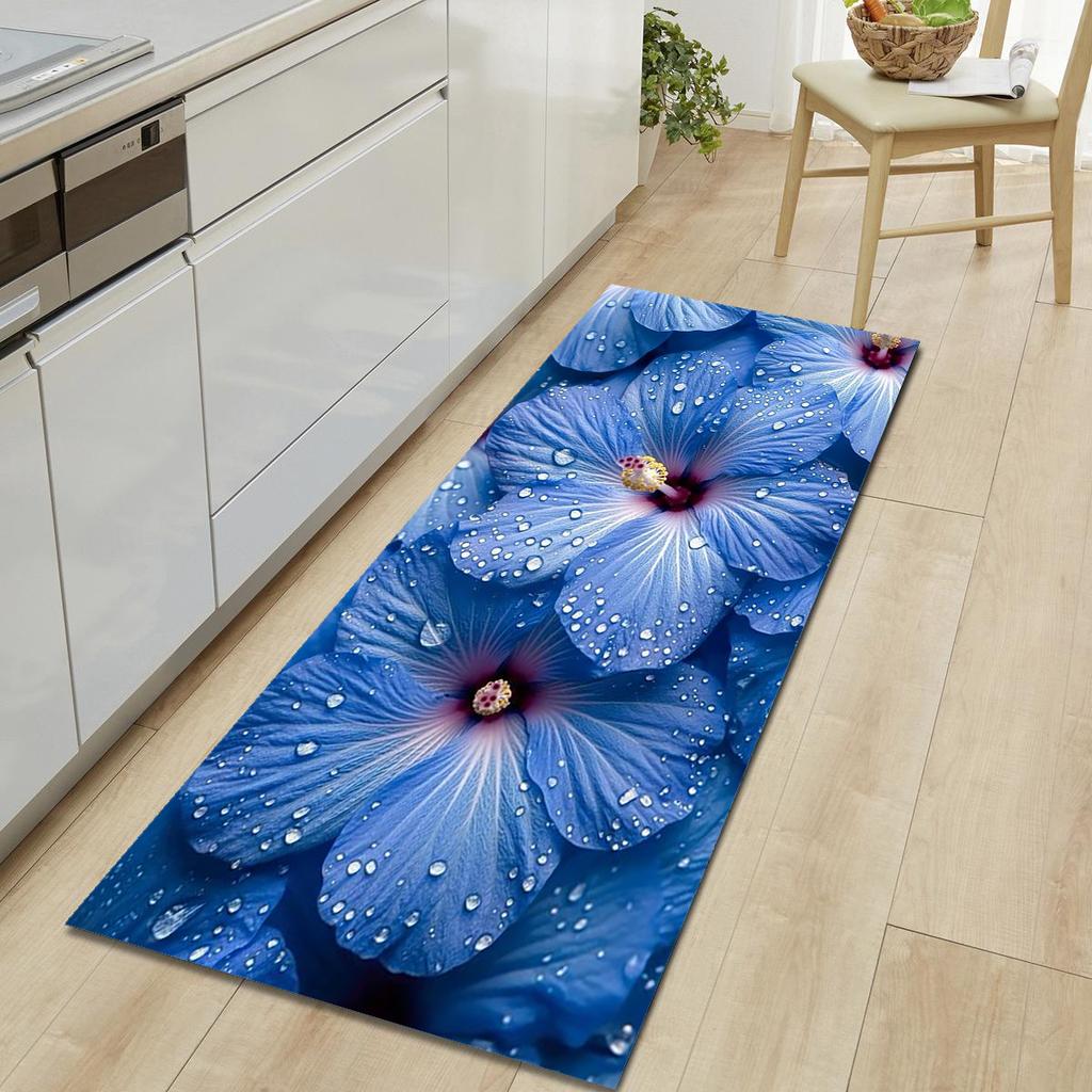 1Pcs Cat Rose Pattern Floor Mat Modern Kitchen Polyester Rug Non-Slip Colorful Indoor Carpet, For Home Bathroom Bedroom Living Room Decor