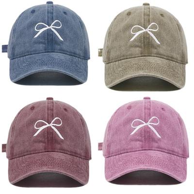 New Women Cotton Cute Washed Baseball Cap Four Season Female Lady Fashion Outdoor Casual Retro Bowknot Cap Hat for Women
