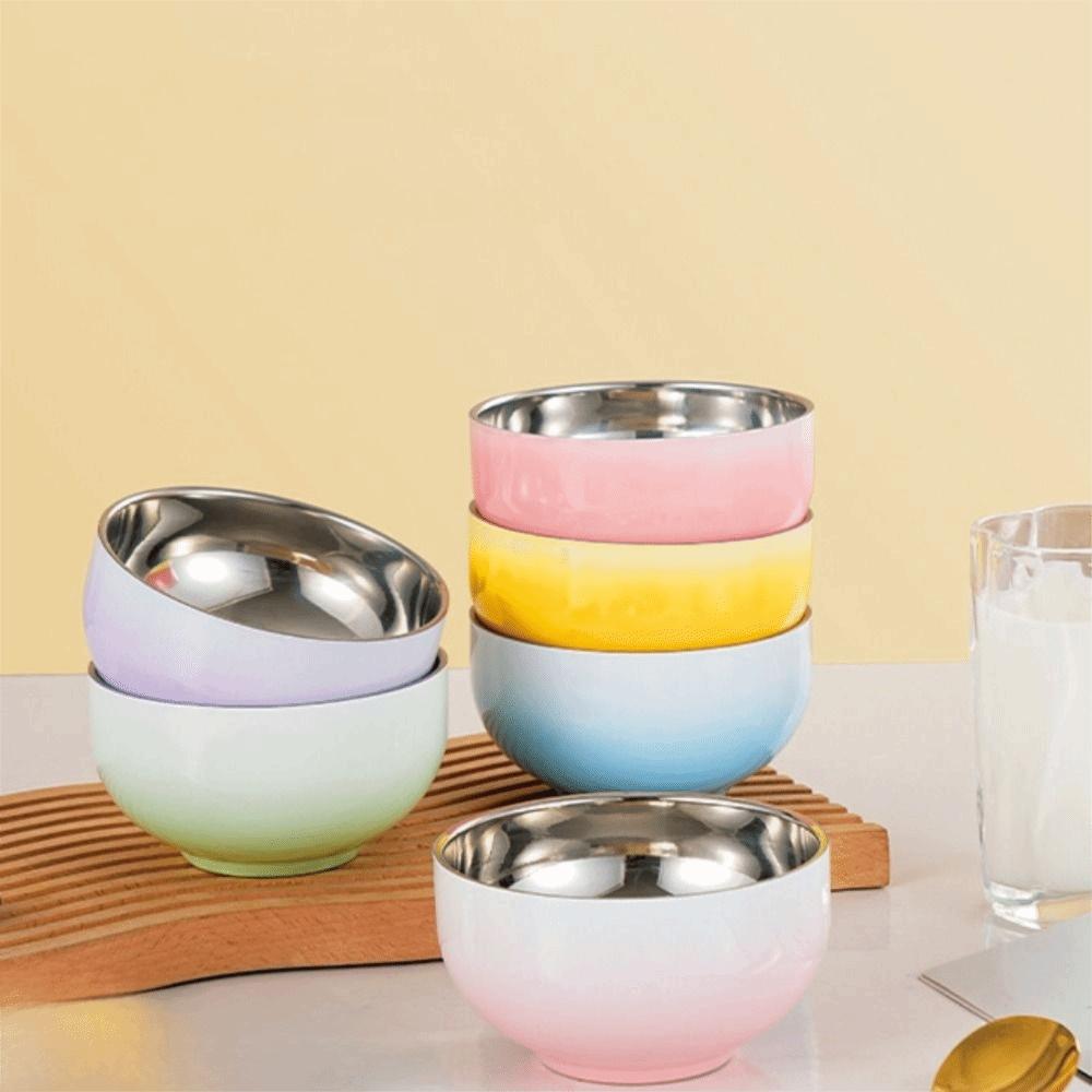 Heat-Resistant Candy-Colored Kids Rice Bowl 304 Stainless Steel Soup Bowl Home
