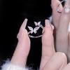 Opening Butterfly Ring Ornament Popular Light Luxury Style Double Zircon Butterfly Ring for Women with a High Level Sense