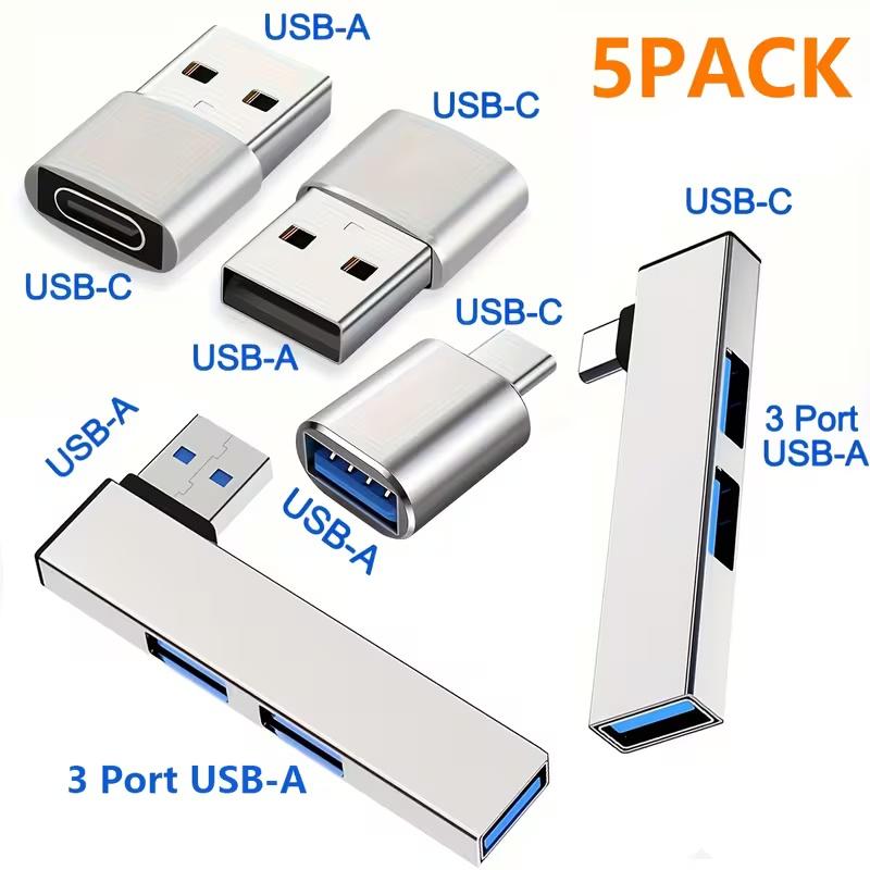 Set of 5 Versatile USB Adapters Converting USB C to USB A Featuring a USB 3.0 Hub for Quick Charging And OTG Functionality 3