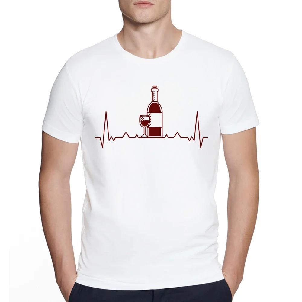 Summer Street Ocollar Casual Top Heartbeat Wine Print Tshirt Cotton Daily Street Wear Shortsleeved Unisex Can Wear