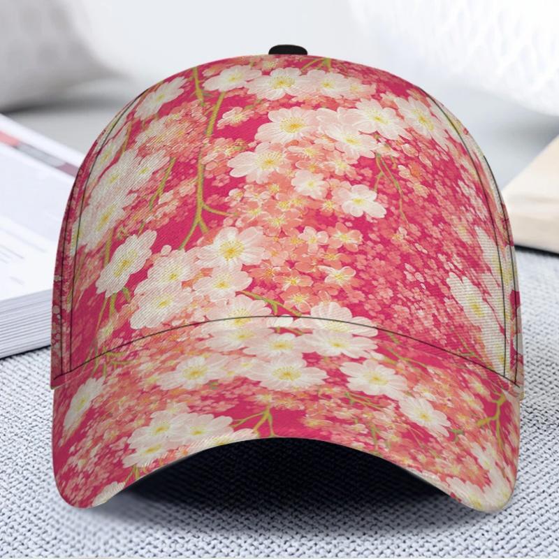 1Pc Cherry Blossom Print Baseball Cap - Adjustable Duckbill Hat With & Floral Design, Funky Casual Hat For Spring Summer Outfits