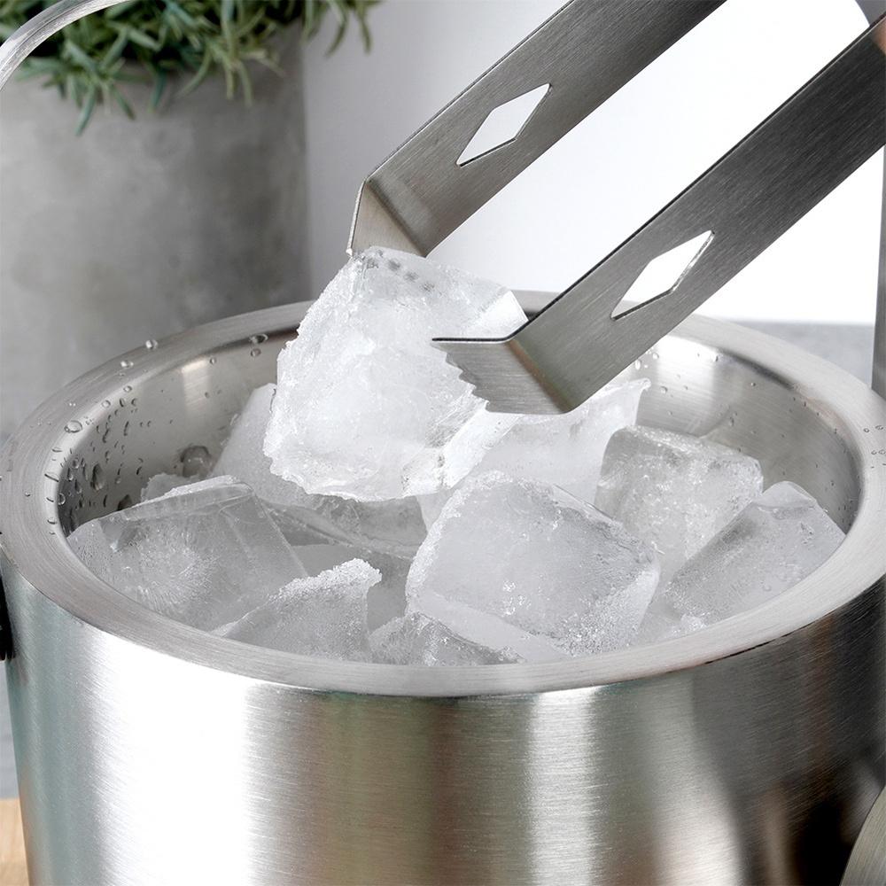 Steel Thermal Ice Cube Bucket Thermos Ice Container + Tongs