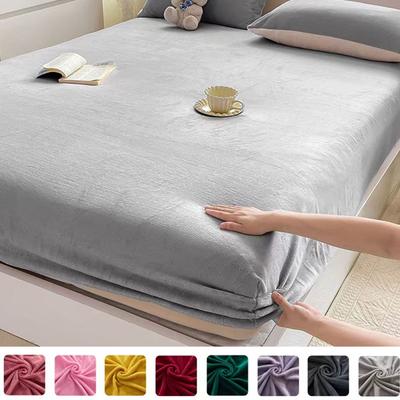Velvet Fabric Fitted Sheet Soft Comfortable Elastic Bedspread Mattress Cover Bed Protector Winter Warm Flannel Fitsheet