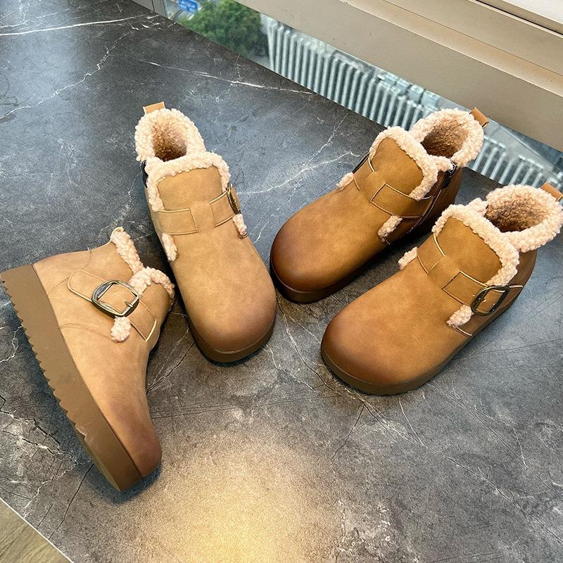 New Retro Snow Boots Women's Winter Thick-soled Heightening Martin Boots Women's Velvet Warm Women's Boots Versatile Boots