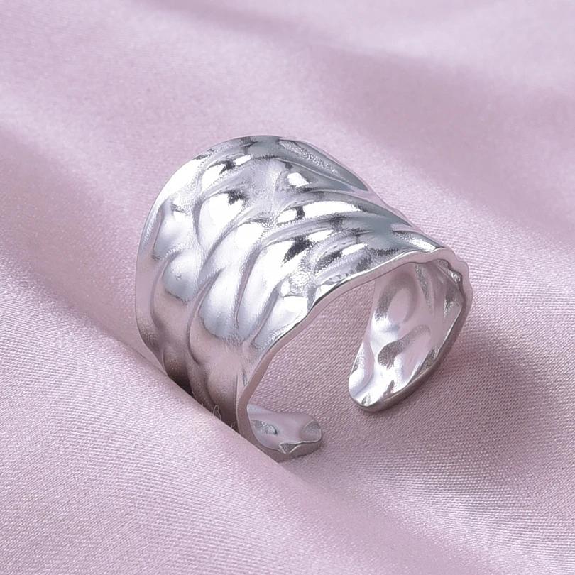 Chunky Unevenness Wide Ring Open Stainless Steel Rings For Women Men Accessories Indian Jewelry Vintage Finger Bague Femme Gift