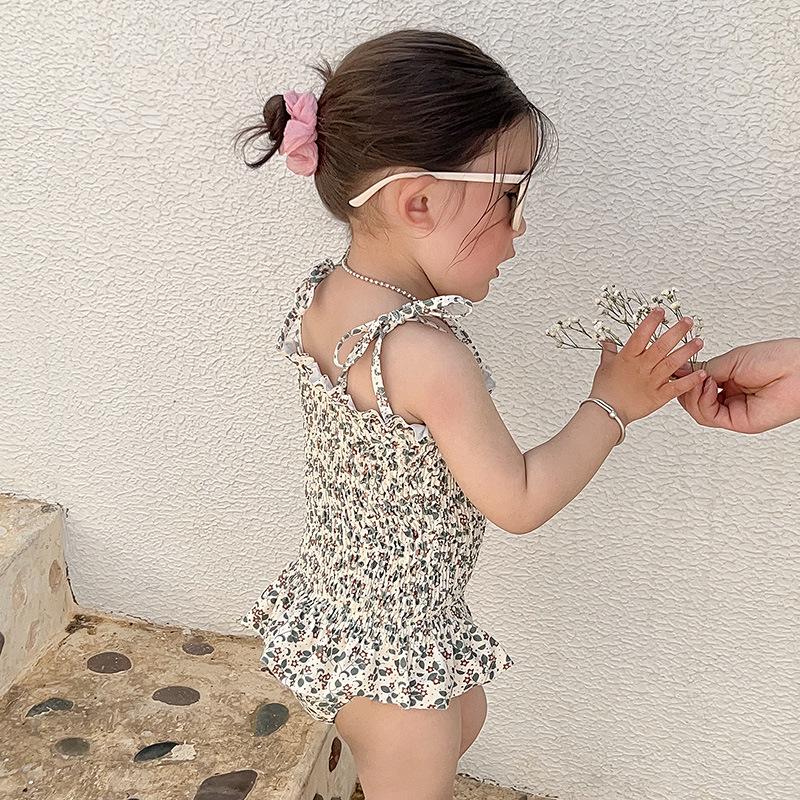 Floral Ruffle Strappy Triangle One-Piece Swimsuit for Girls