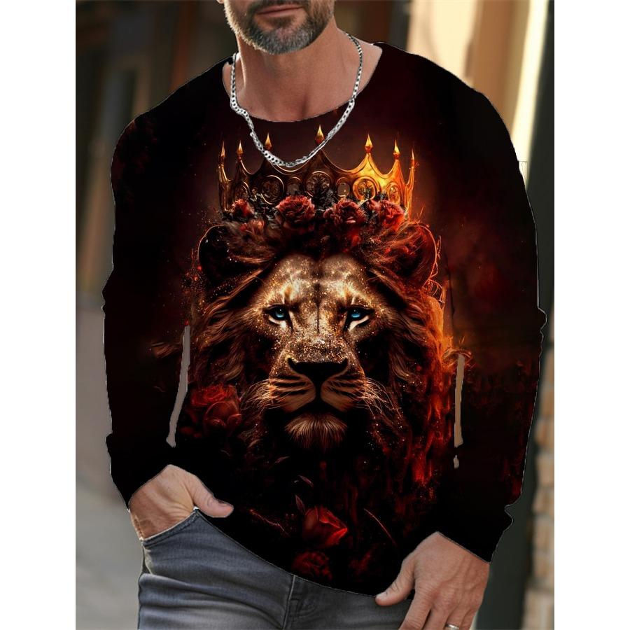 Pánská jarní podzimní zvířecí trička s kulatým výstřihem a dlouhým rukávem Pánské sportovní oblečení plus size Vintage 3D potisk tričko