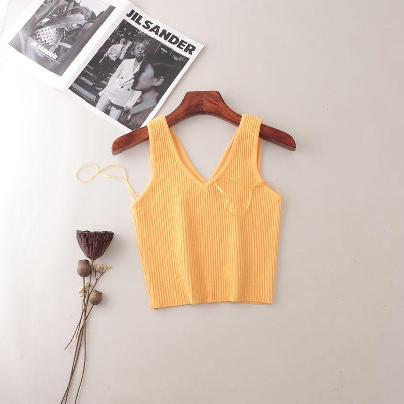 American Fashion Brand Double V Neck Rib Camisole Summer Sleeveless Fashion Fashion Solid Color Outerwear Knitting Tops