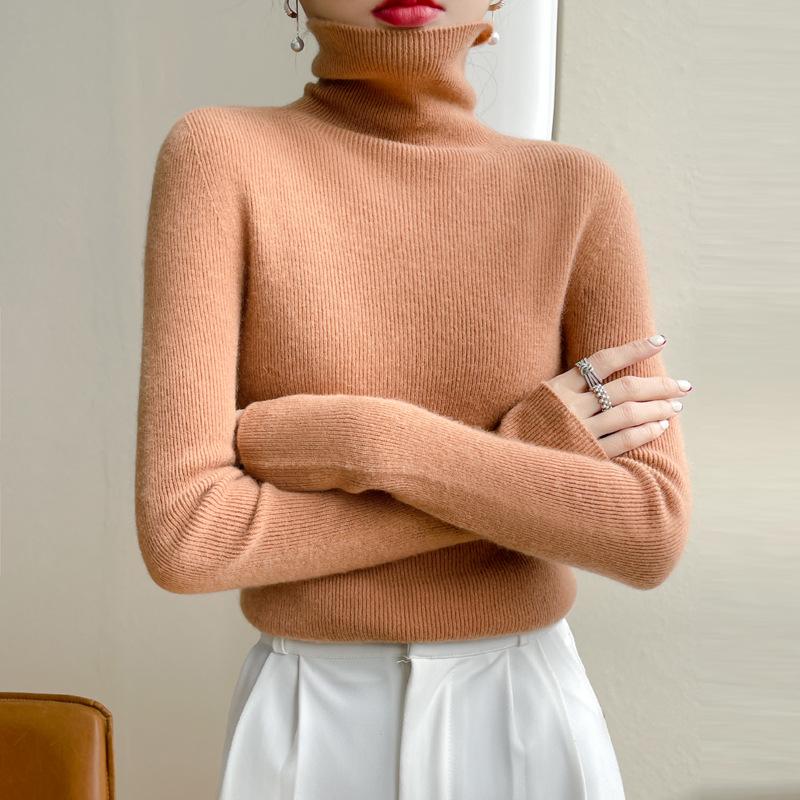 Lekasha 2026 Women's All-Cashmere Striped Collar Slim-Fit Knit Pullover