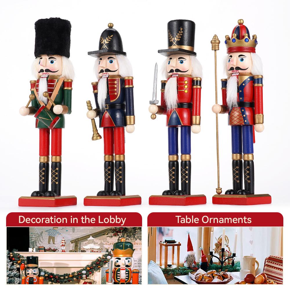 30cm Wooden Nutcracker Ornament Soldier Figurement Handcraft Doll Toy Home Office Table Xmas Decoration Statues Christmas Gift