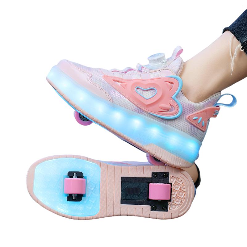 

Children s Eight-Wheel LED Light-Up Roller Skates Chargeable Glow Walking Shoes Girls Four-Wheel Inline Skates Kids Fun Shoes 29