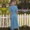 Summer Print Round Neck Ruffle Edge Short Sleeve Strap-up Black Polka Dot Dress