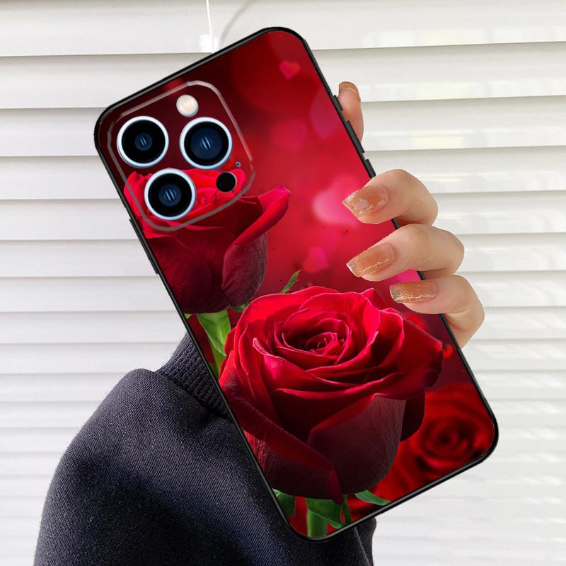 Bright Red Roses Flowers Phone Case For iPhone 16 15 14 13 11 12 17 Pro Max mini 15 16 Plus 16e 17 Air Cover Fundas