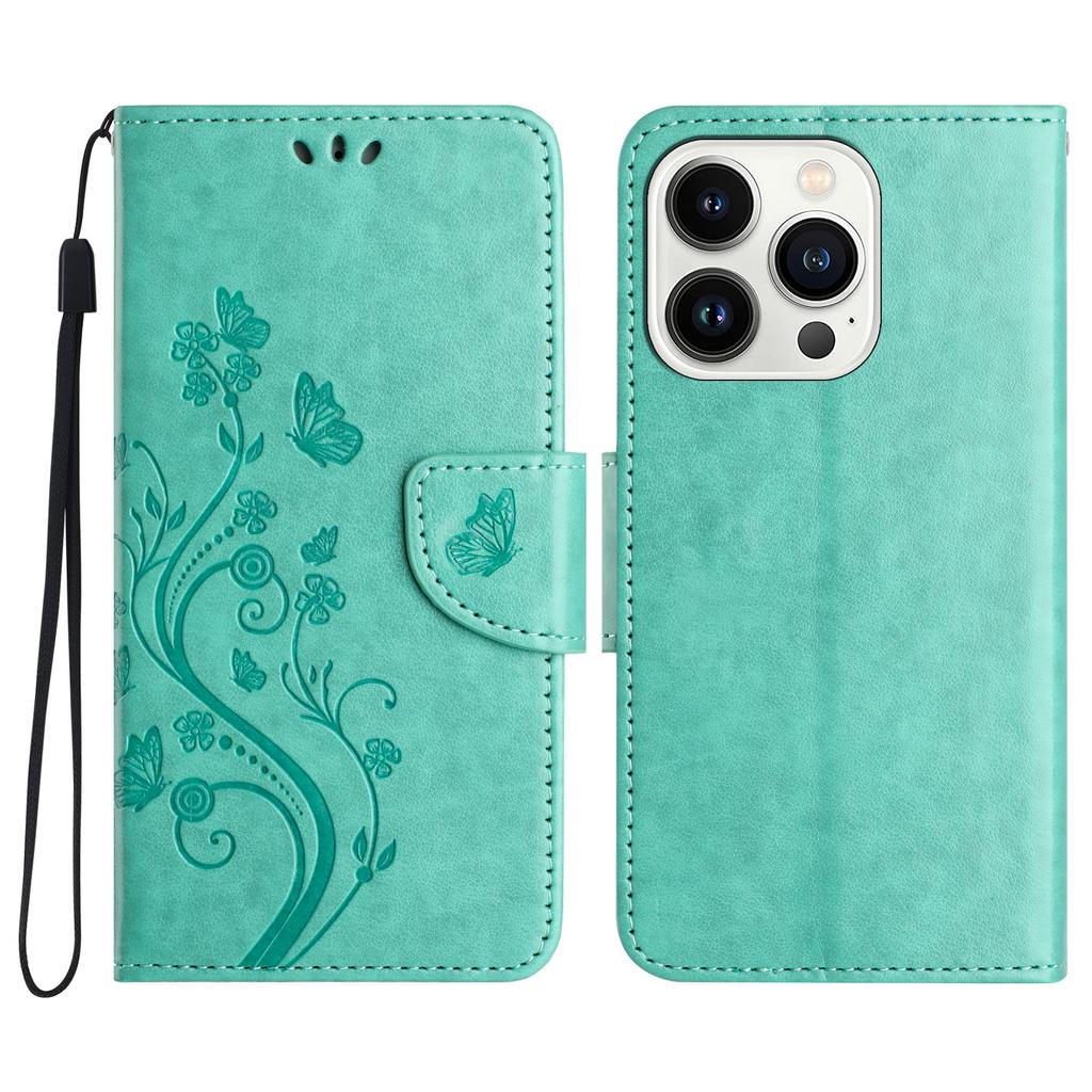 For iPhone 16 Pro Leather Case Butterflies Flower Pattern Wallet Stand Phone Cover