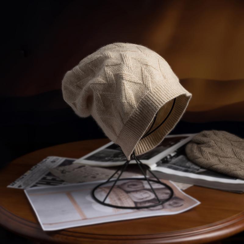 Cashmere Autumn and Winter New Style Women's High End Knitted Outdoor Warm Solid Color Ear Protection Hat Knitted Casual Toe Cap