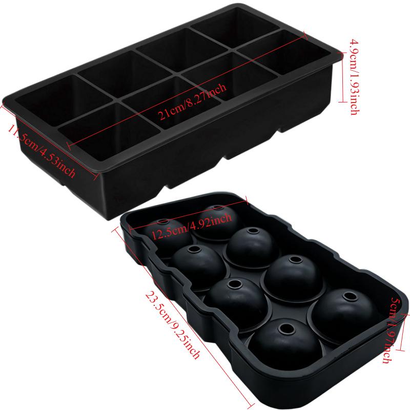 Set of 2 Silicone Ice Cube Tray Large Sphere & Square Ice Mold for Whiskey Cocktails BPA Free Reusable Stackable Easy Release