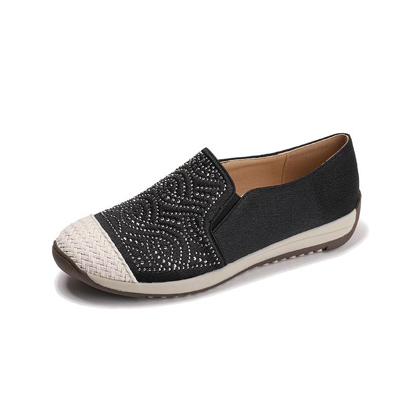 

Обувь Doudou женская новая повседневная универсальная на плоской подошве со стразами ленивые туфли-лодочки одинарная обувь 36 чёрный