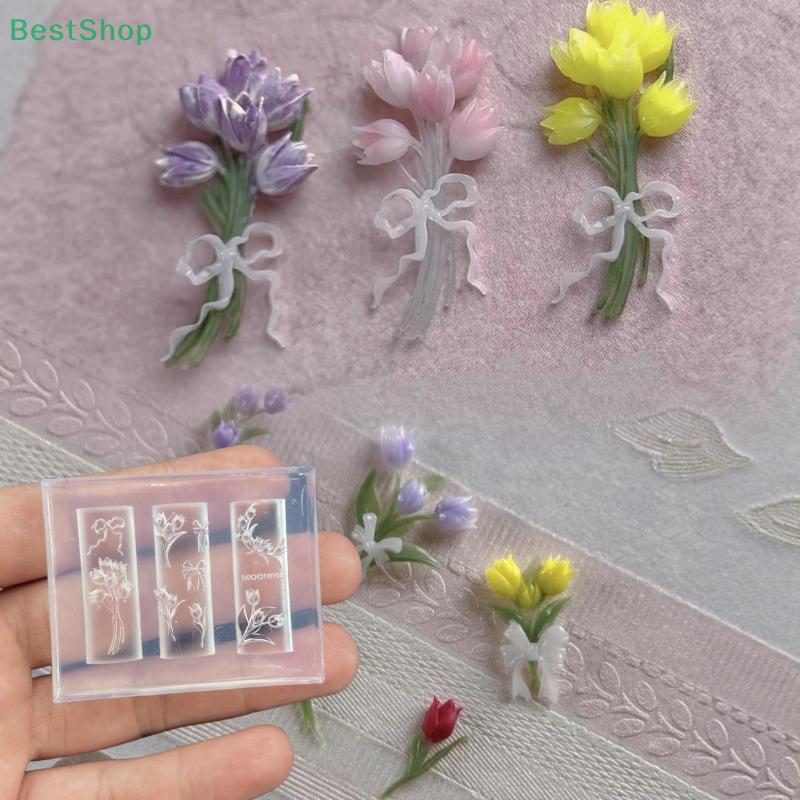 Tulip Bouquet Transparent Nails Mold DIY Nail Art Decor 3D Silicone Nail Mold
