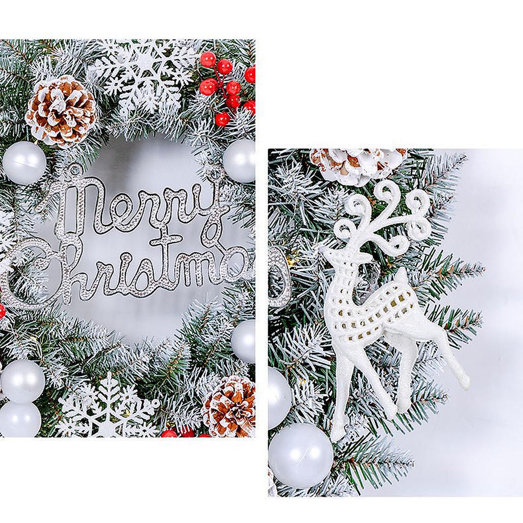 Xmas Wreath for Front Door 15.7 Inch Snow Flocked Artificial Xmas Wreath with Red Berries and Pine Cones for Winter