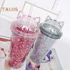 Straw Cup No Odor Large Capacity Lightweight Great Lovely Water Drinking Straw Cup with Sequins for Household