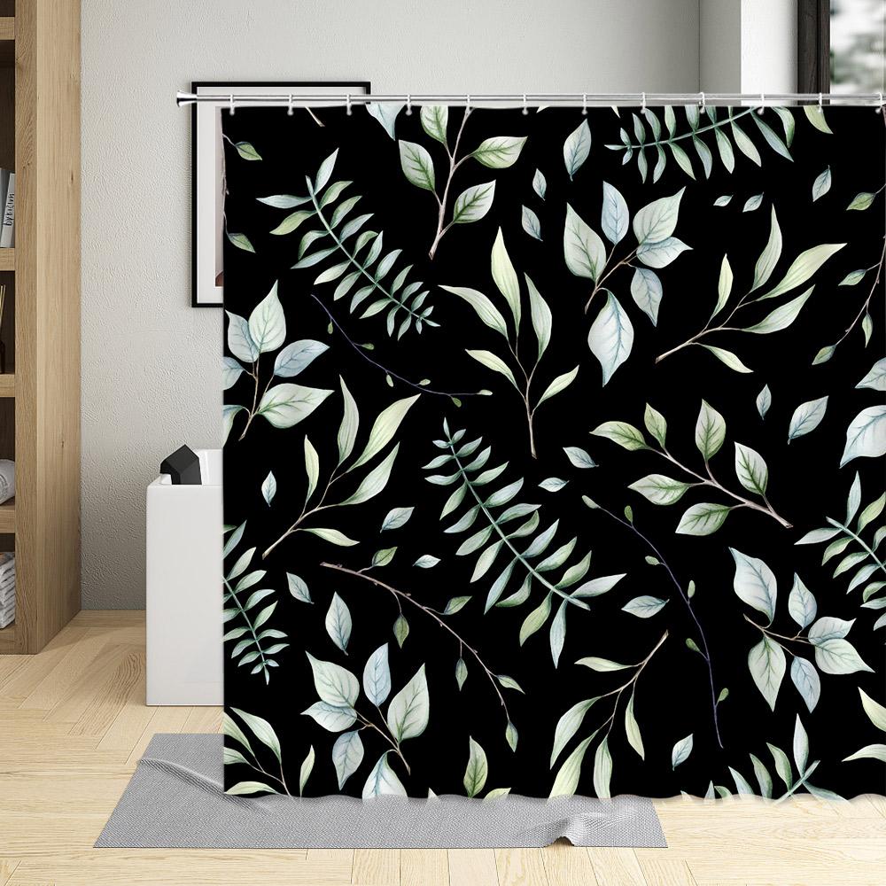 Leaves Shower Curtain Watercolor Tree Branch Leaf Vine Plant Bath Curtain Modern Fabric Nordic Bathroom Decor