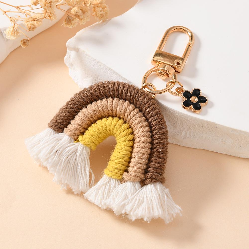 Hand-Woven Rainbow Keychain Pendant Charm