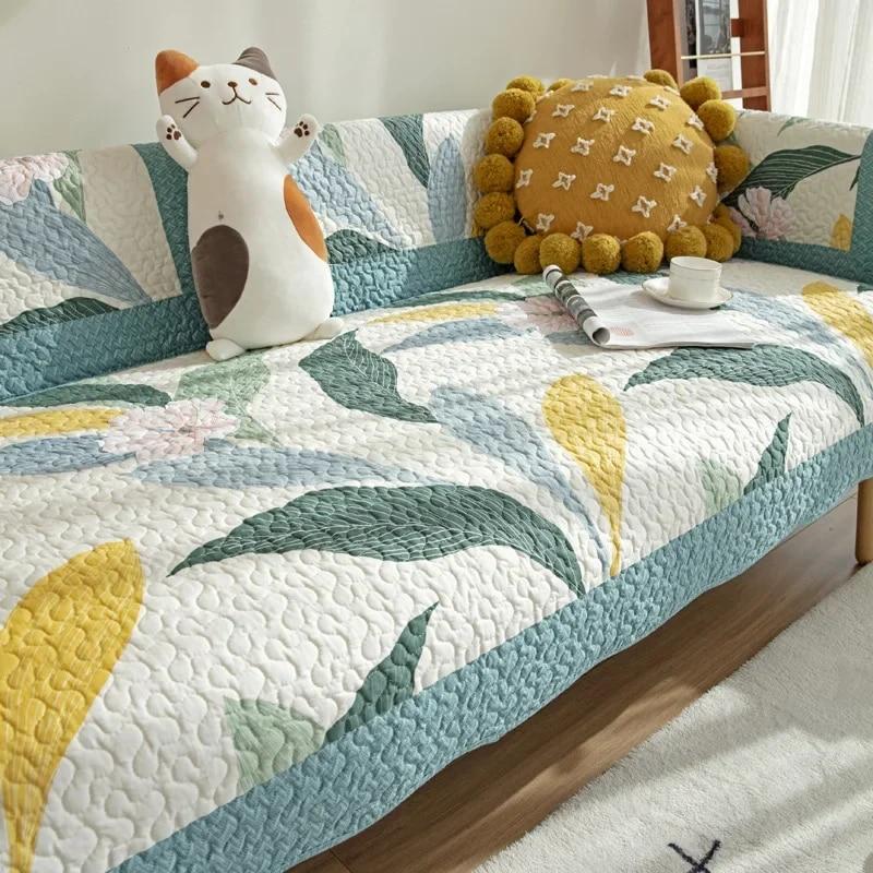 Korean Style  Small Floral Fabric Sofa Cover Non-slip Couch Seat Cushion Corner Towel Mats Floral Geometric Stripe Sofa Covers