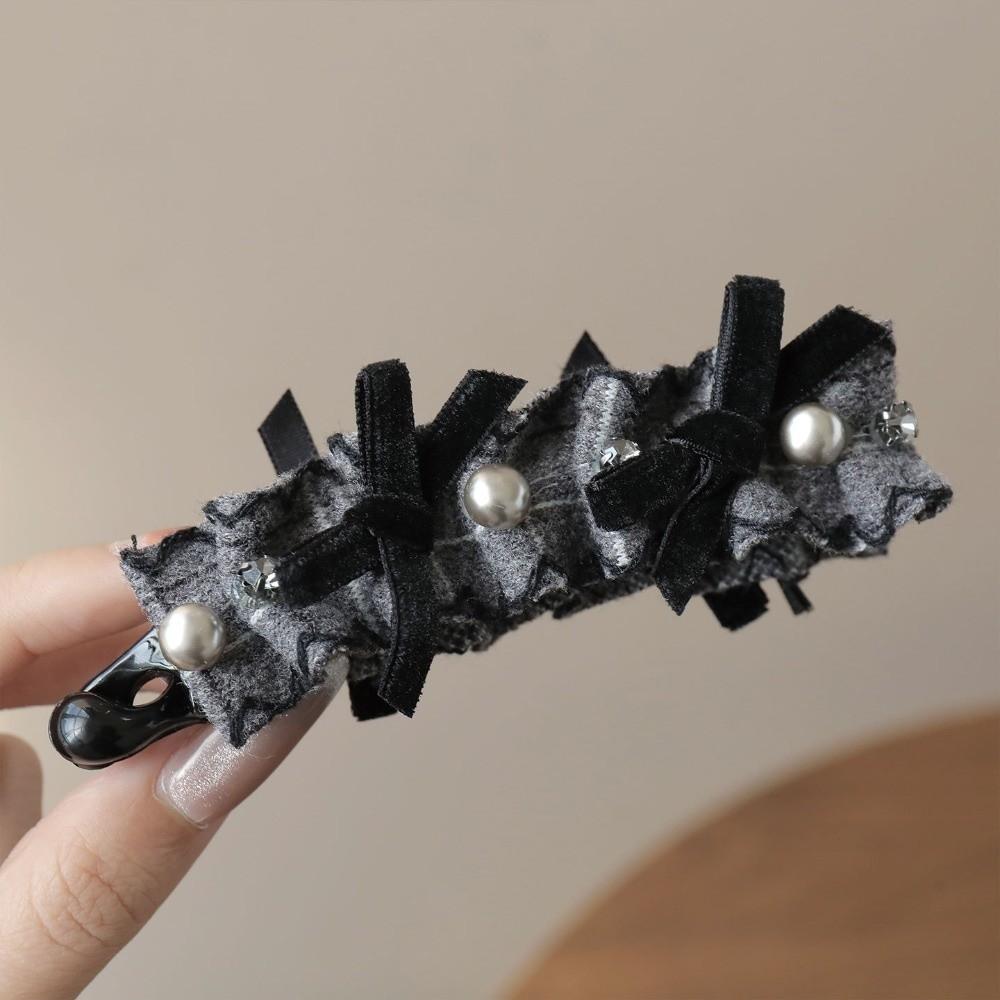 

BEPAN Elegant Bow Banana Clip Plastic Korean Style Women Vertical Clip Square Rhinestone Polyester Pleated Ponytail Holder for Gifts