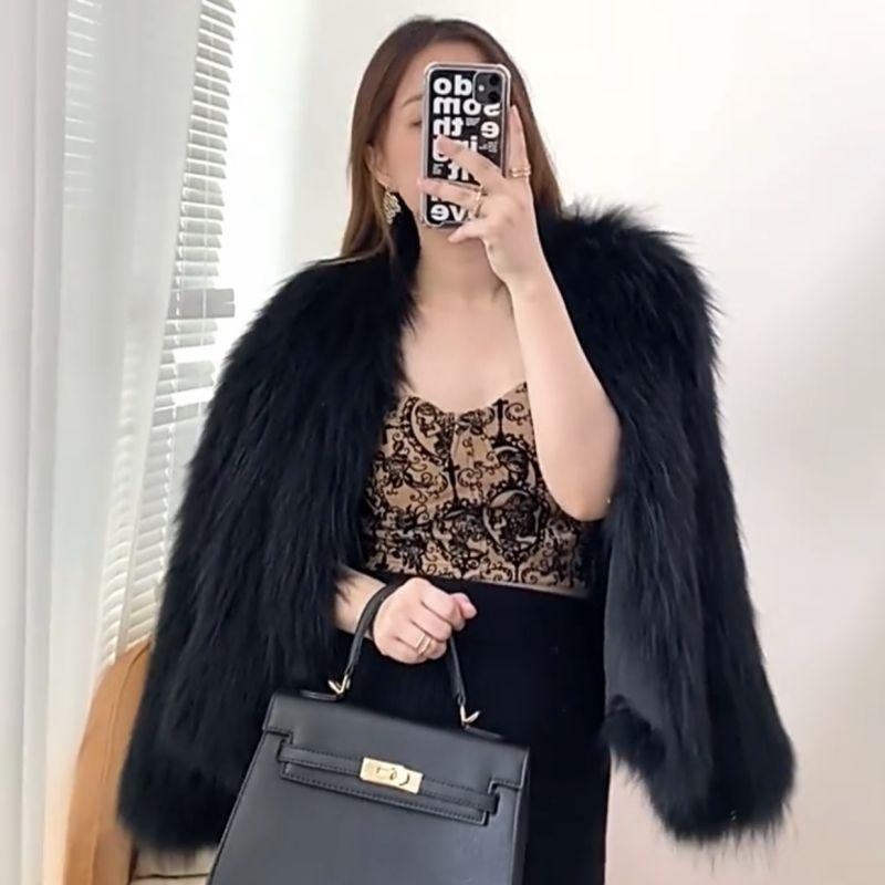 Autumn Winter New Women Faux Fur Coats Korean Fashion All-match Solid Pockets Thicken Fox Fur Cardigan Slim Short Jackets Tops