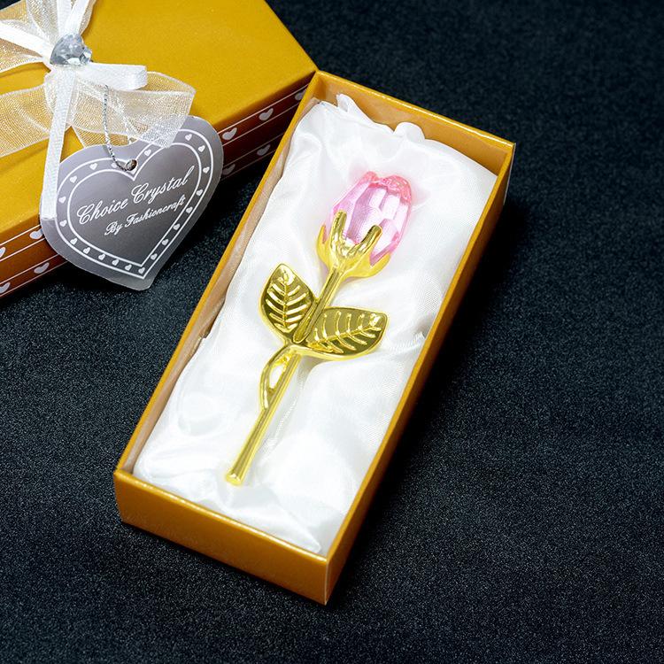 9 Colors Crystal Glass Rose Flower Figurines Craft Valentine's Day Favors X'mas Lovers' Gift Souvenir Home Wedding Decoration