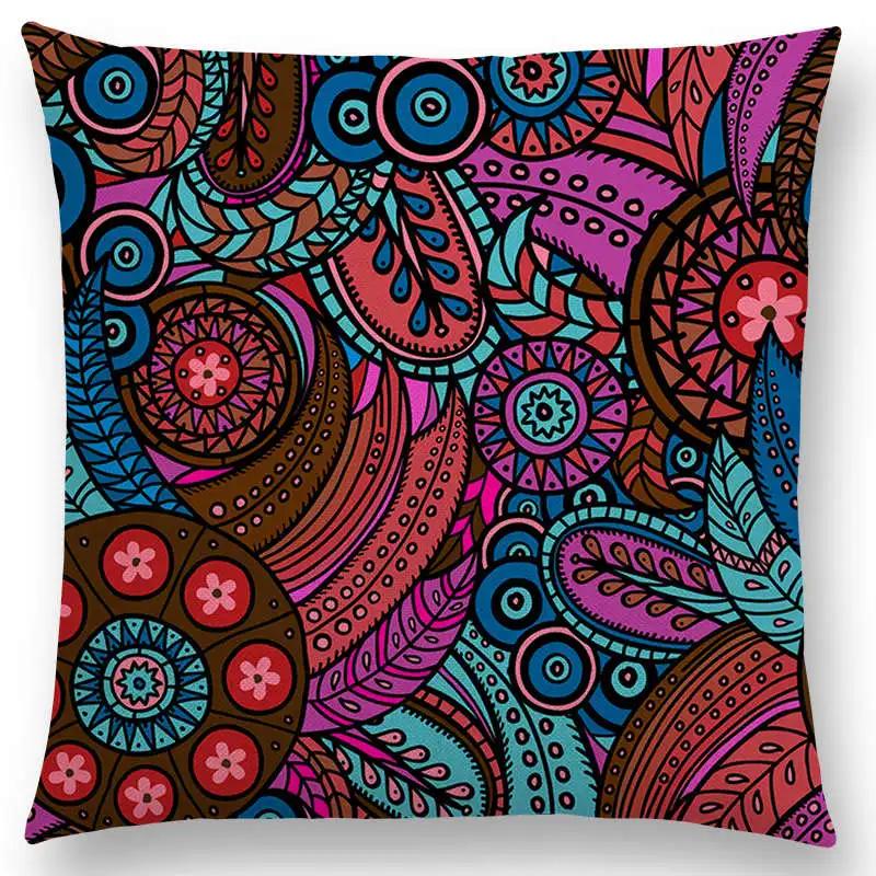 Newest African Animal Symbol Block Pillow Case Boho Geometric Floral Pattern Paisley Mandela Flowers Cushion Cover