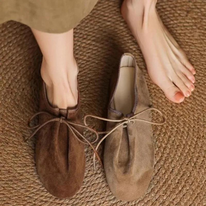 Fashion High Quality Faux Suede Lace Up Flats Women Retro Soft Lightweight Brand Designer Shoes Fashion Outdoor Loafers Zapatos De Mujer