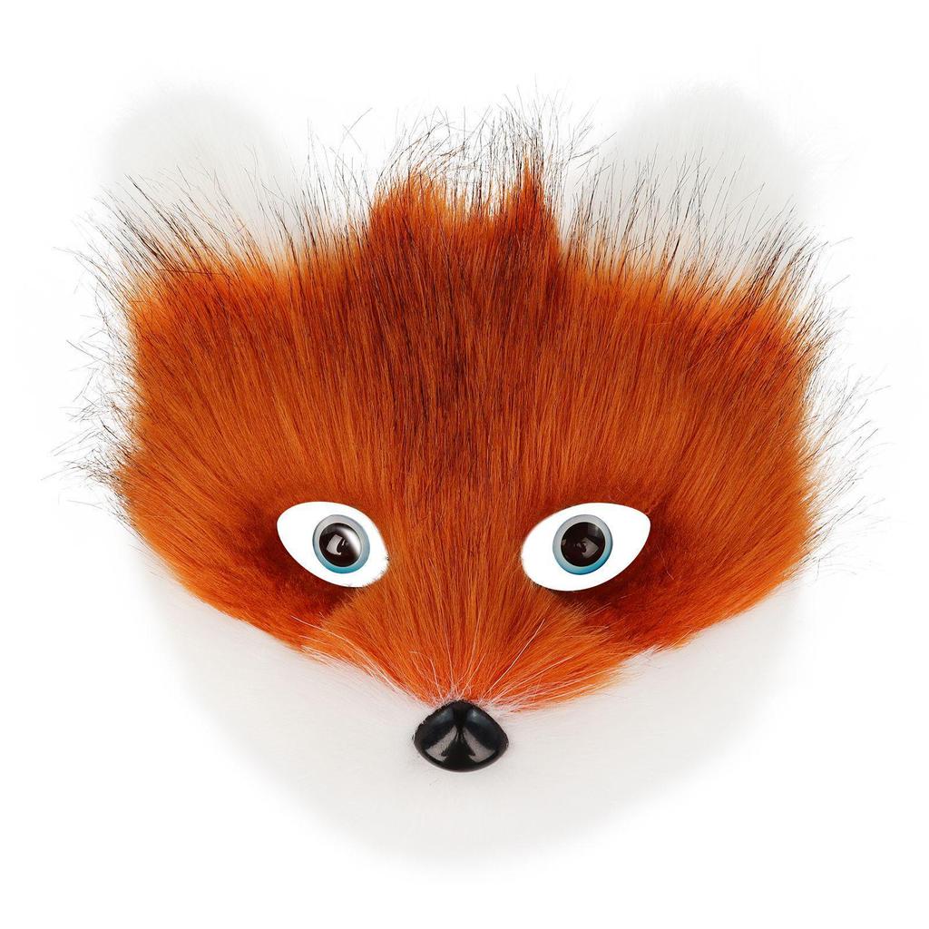 Halloween Faux Fur Cat-Fox Half Face Mask with Eyes - Cosplay Accessory