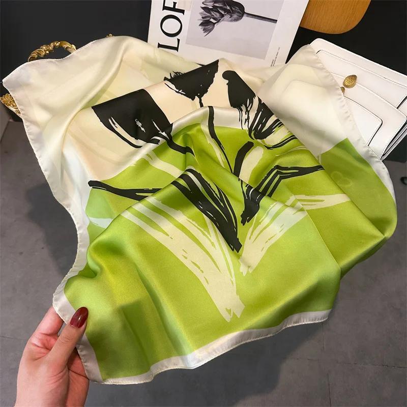 Eșarfe de Marcă de Lux Wrap Mătăse Saten Moale Imitație Eșarfă Pătrată Femei Gât Plajă Bandă de Păr Bandană Foulard Panglică Geantă 70cm