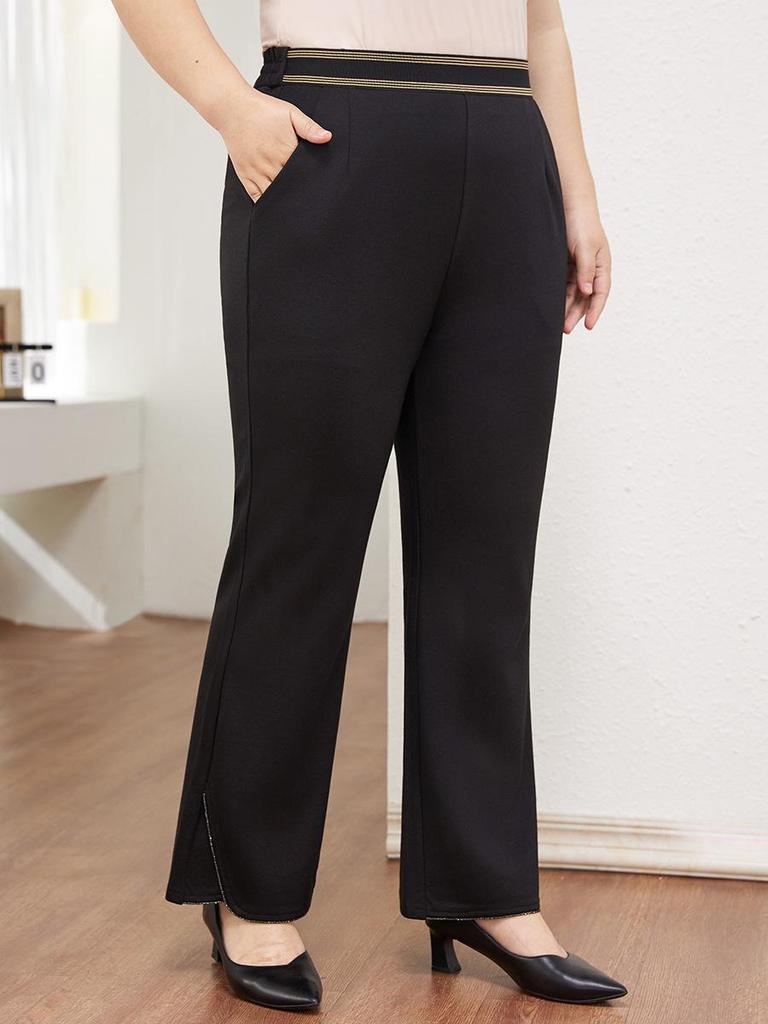 Women's Plus Size Ice Silk Micro Flare Pants - Autumn/Winter 2025 Casual Flared Pants for Middle-Aged Moms