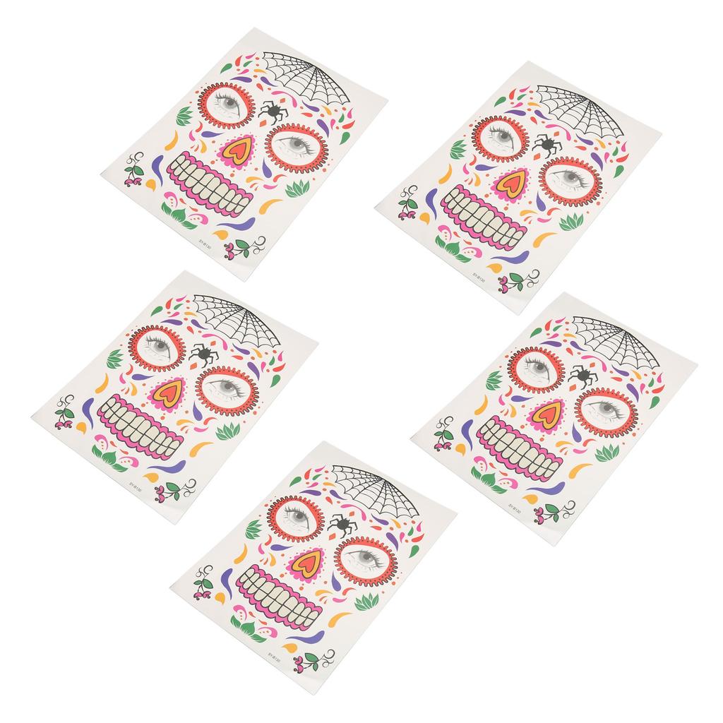 5 Sheets Halloween Face Tattoo Sticker Waterproof Sweatproof Funny Makeup Sticker for Christmas Cosplay Parties