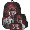 Conjunto de Mochila Escolar Infantil Estampada Cristiano Ronaldo Meninos Meninas 3 Peças Mochila de Tecido Oxford Com Lancheira Estojo