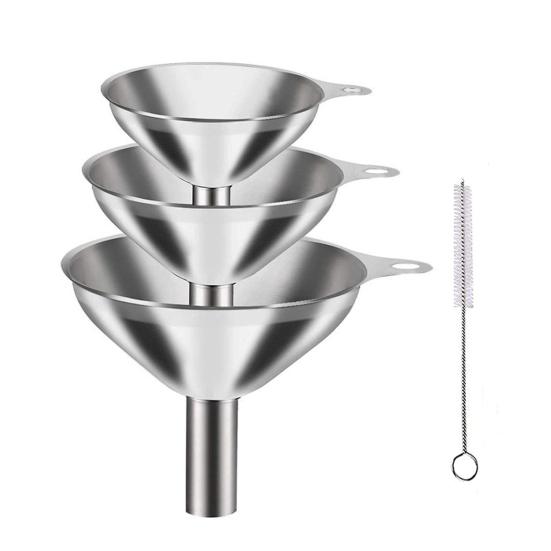 

3 Sizes Stainless Steel Kitchen Funnels Set with Ergonomic Handle Clamp Ring Dishwasher S 4pcs