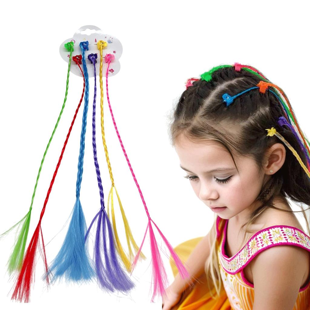 6pcs/set Colorful Braids Hair Extensions with Hair Clips Hair Styling Accessories For Kids Hair Extensions Accessories