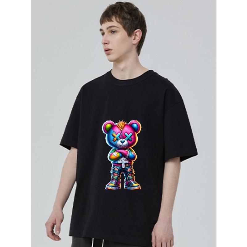 Unisex Oversized T Shirt Black Kaws Bear Graffiti Print Streetwear Fashion Casual Wear for Men and Women Artistic Design Trendy Outfit Statement Piece