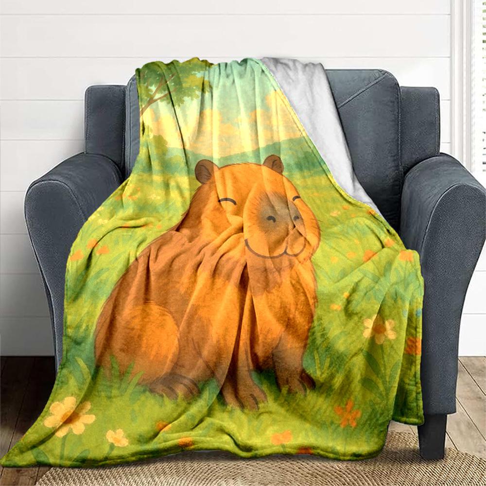 1pc Capybara, Nature Scene Blanket, Lightweight Flannel Fleece with Digital Printing, Soft Warm for Sofa, Travel, Camping, Office, Couch, Chair, and B