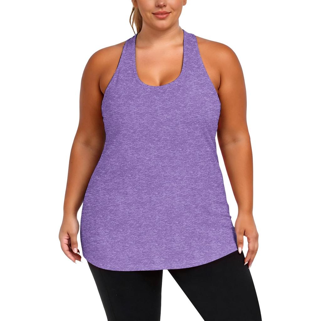 Plus Size Women's Fashion Casual Tank Top Irregular Cross Back Sleeveless Athletic Yoga Shirt Lightweight Stretchy Fabric Activewear