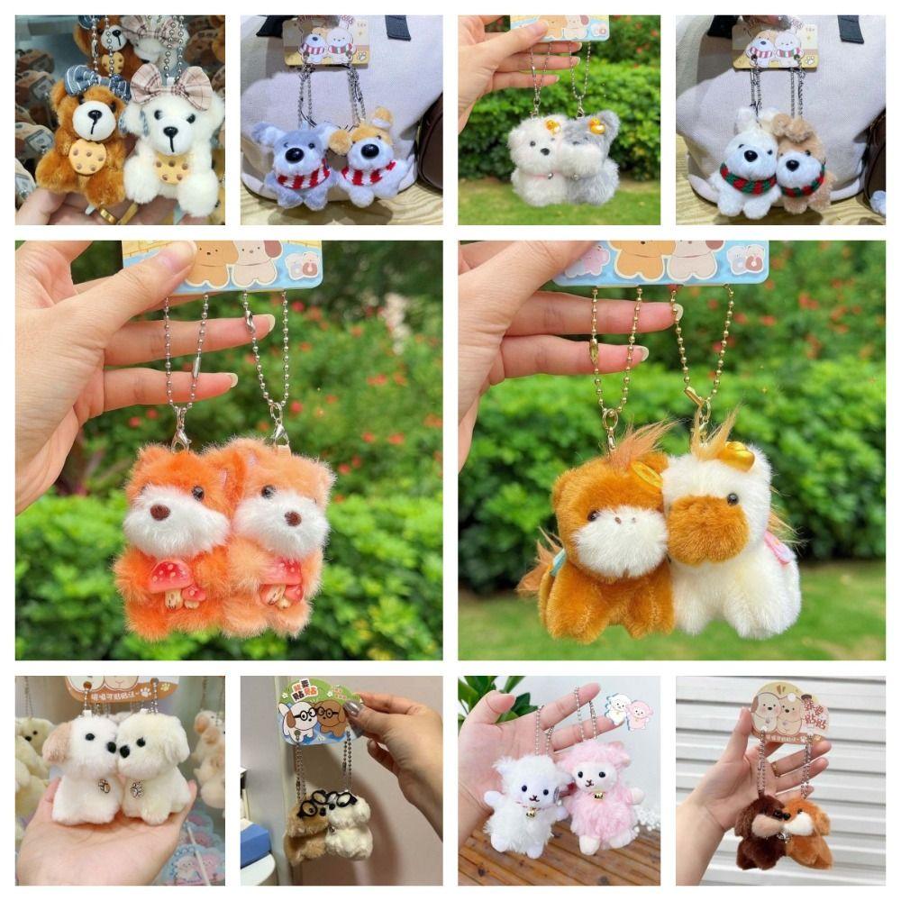 2pcs/set Sheep Plush Animal Key Buckle Magnetic Cartoon Couple Pendants Cat Dog Bag Charm Party