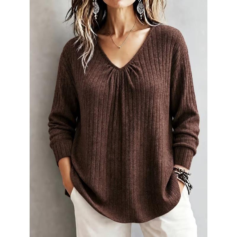 Women S Loose V Neck Long Sleeve Pullover Knit T Shirt